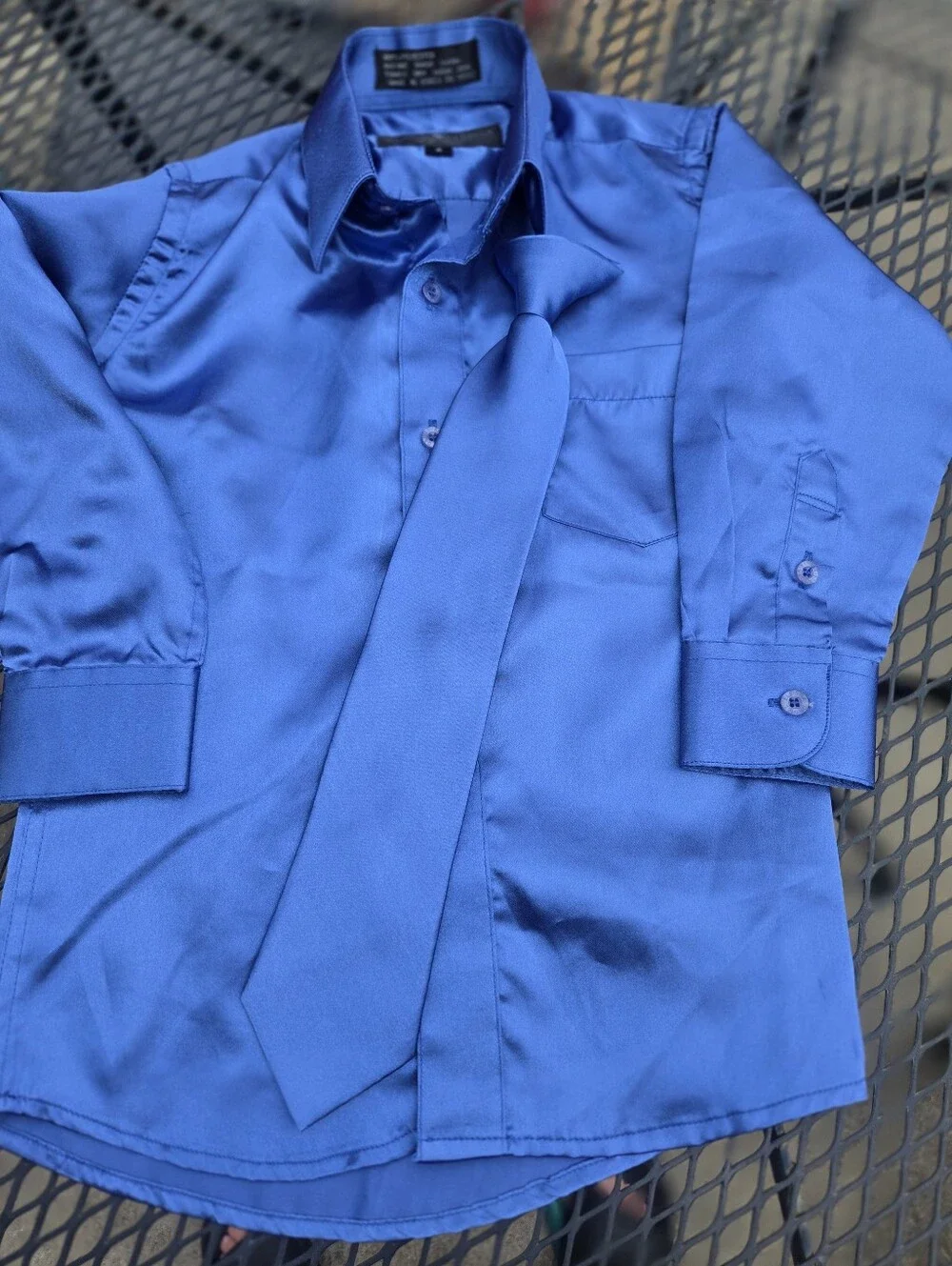 Daniel Ellissa Boy's Shiny Blue Satin Dress Shirt And Tie Set, Size:4